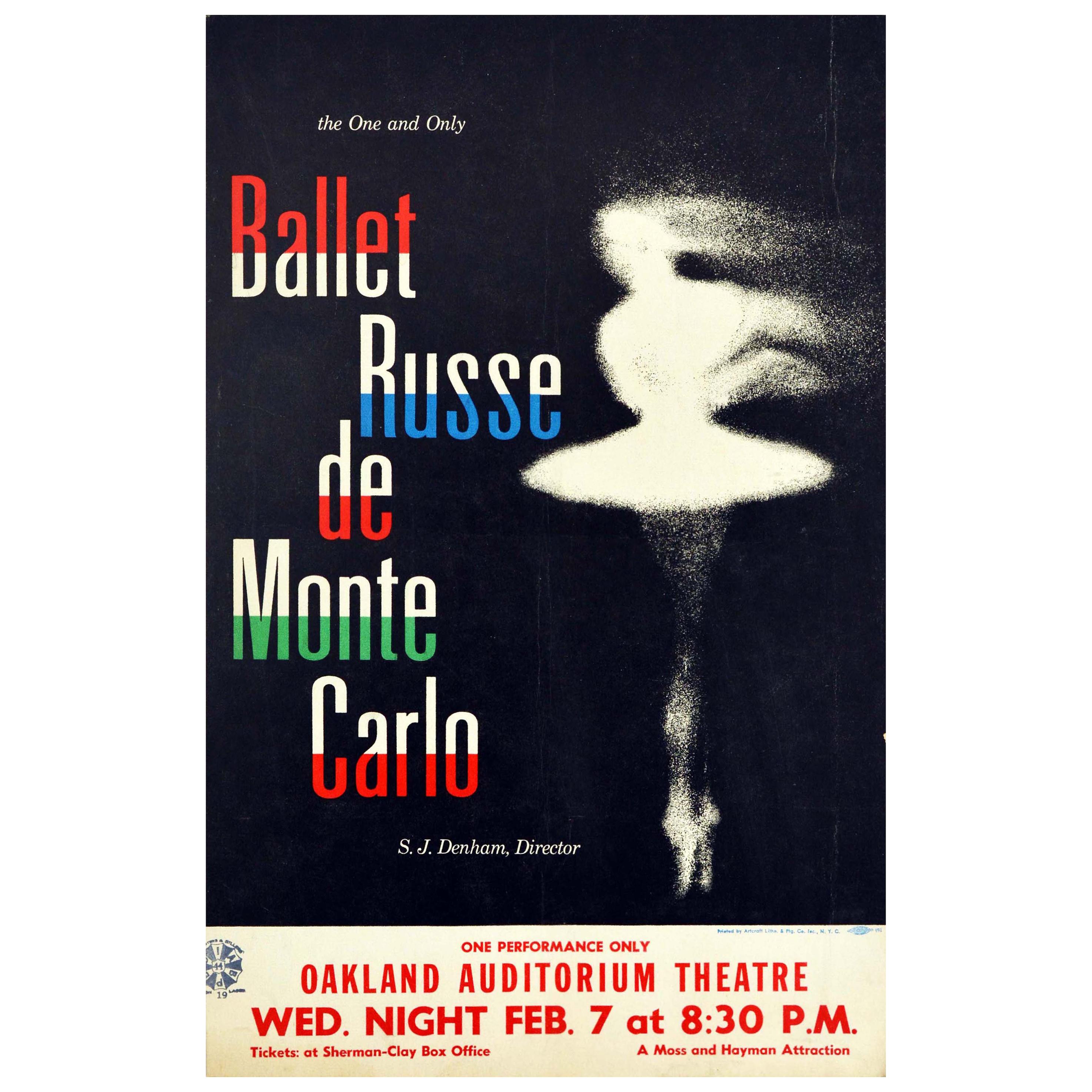 Original Vintage Poster The One And Only Ballet Russe De Monte Carlo Dancer Art For Sale