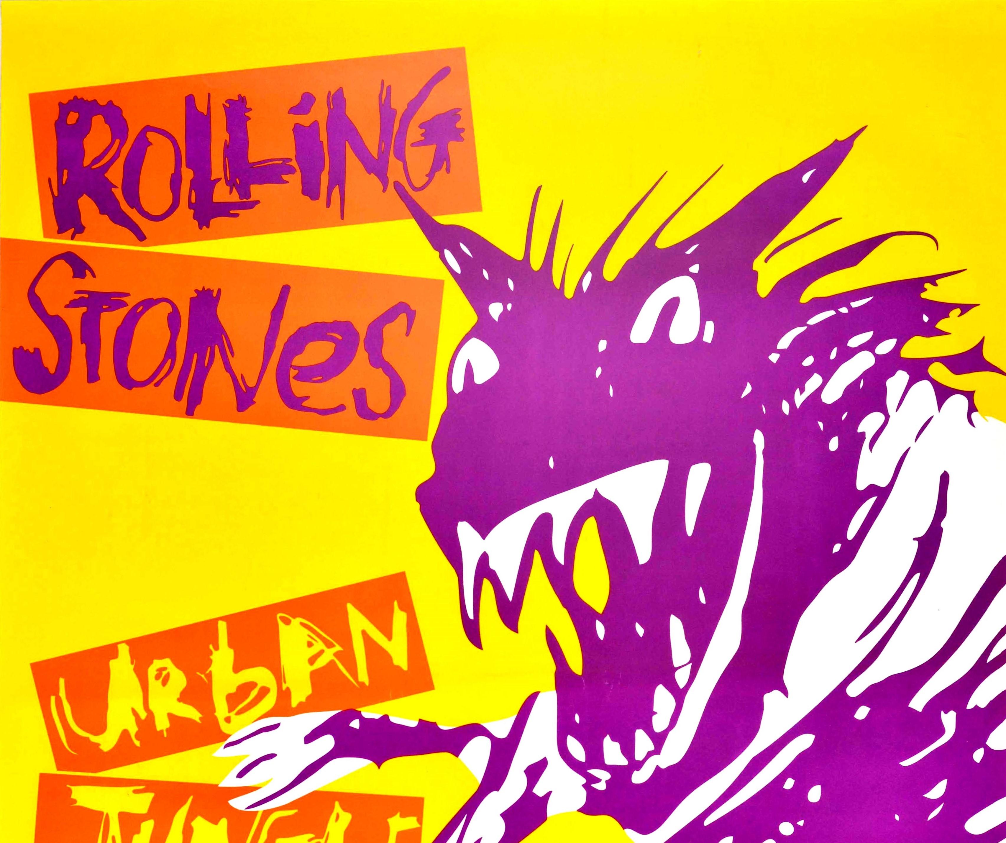Original vintage music concert poster promoting the English rock band The Rolling Stones Urban Jungle tour to promote their Steel Wheels album released in 1989 featuring a graffiti style image by the British graphic designer Andie Airfix (1946-2018)