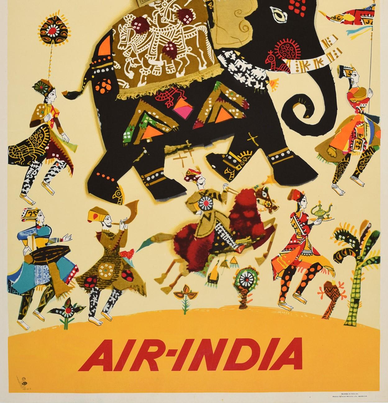 Indian Original Vintage Poster There Is An Air About India Air India Maharajah Elephant