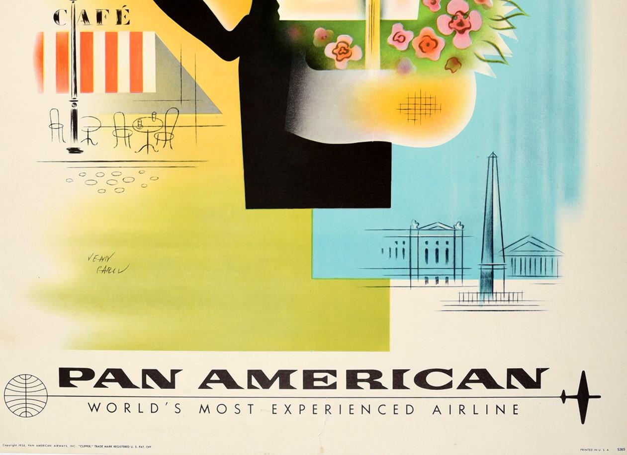Original Vintage Poster To Paris Pan American Air Travel Eiffel Tower Notre Dame In Good Condition In London, GB