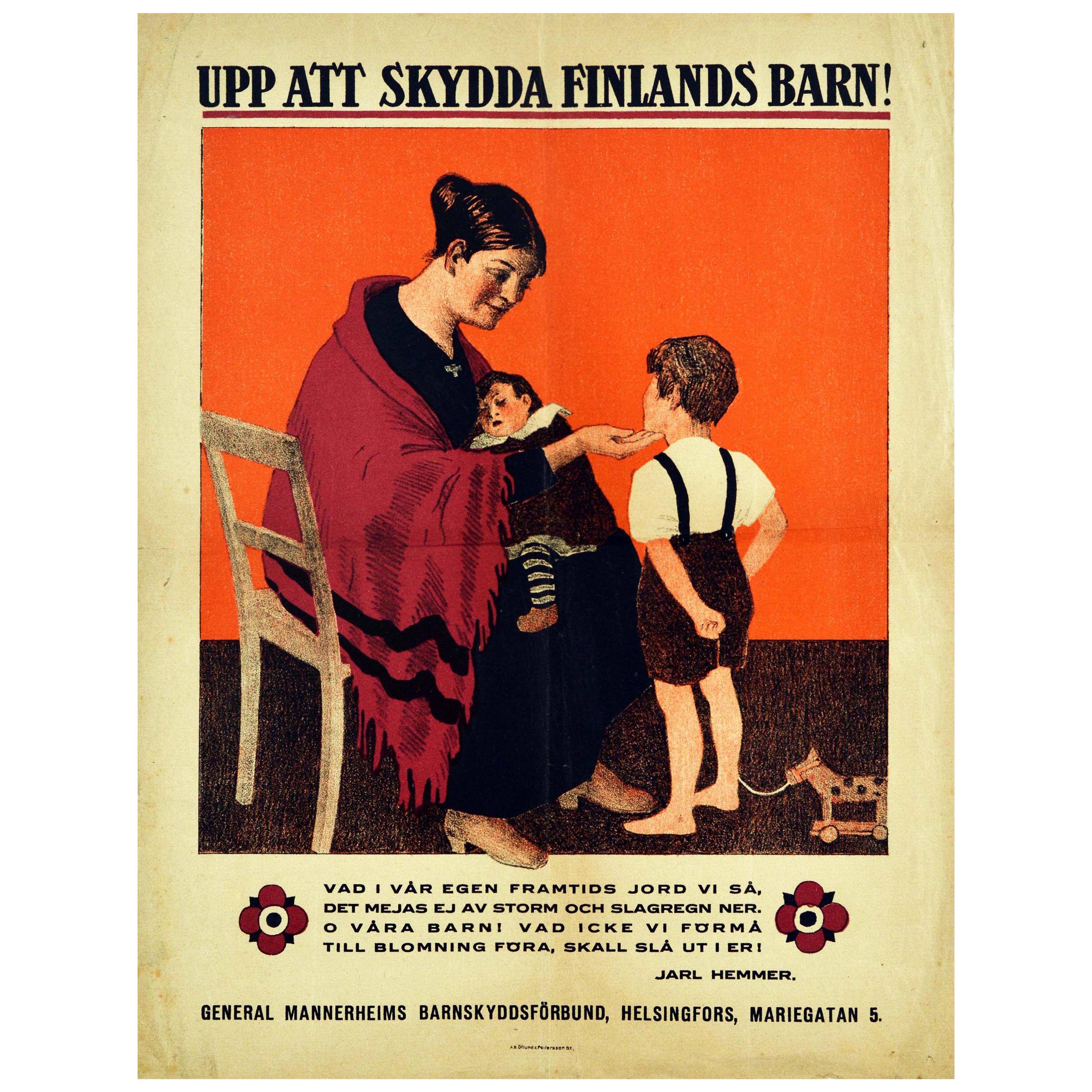 Original Vintage Poster To Protect The Children Of Finland Baby Child Welfare