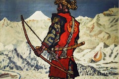 Original Vintage Poster To Sapporo Japan 1972 Winter Olympic Games Warrior Art