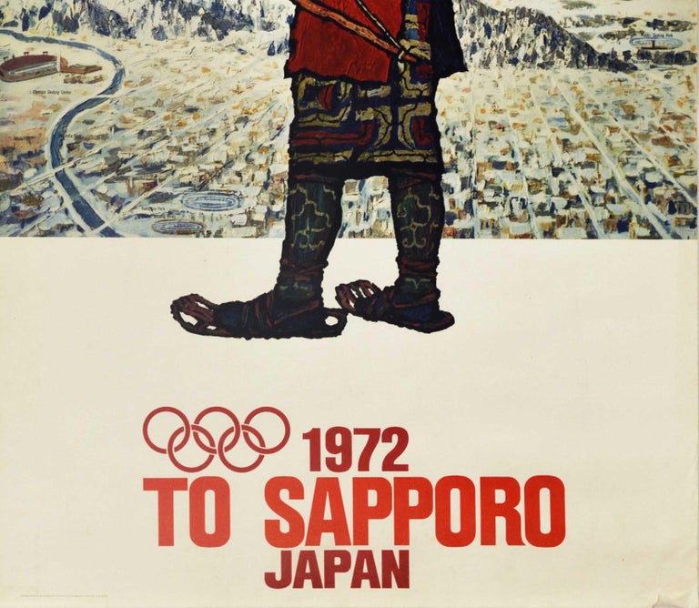 Japanese Original Vintage Poster To Sapporo Japan 1972 Winter Olympic Games Warrior Art For Sale