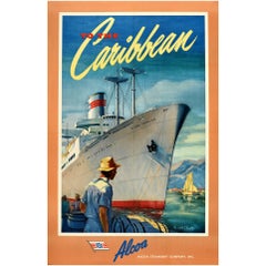 Original Retro Poster To The Caribbean Alcoa Steamship Co. Victory Ship Cruise