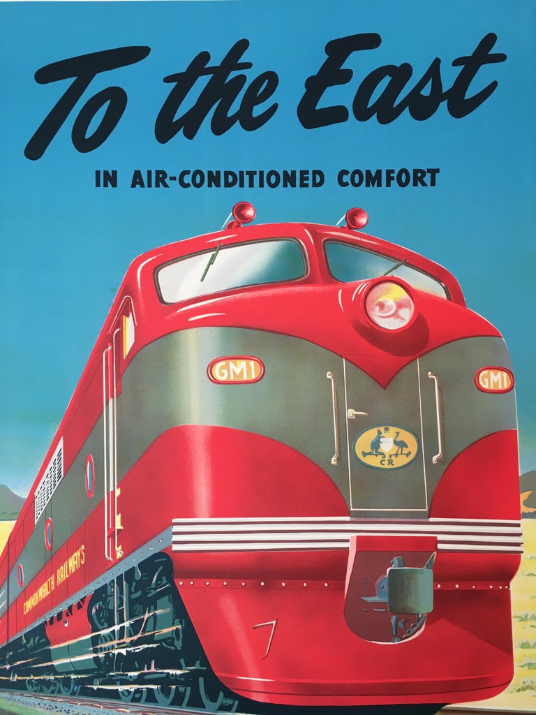 Art Deco Original Vintage Poster, 'To The East Trans-Australian Railway' 'c. 1951' For Sale