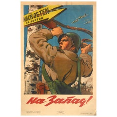 Original Vintage Poster To The West USSR WWII Soviet Soldier War Propaganda Art