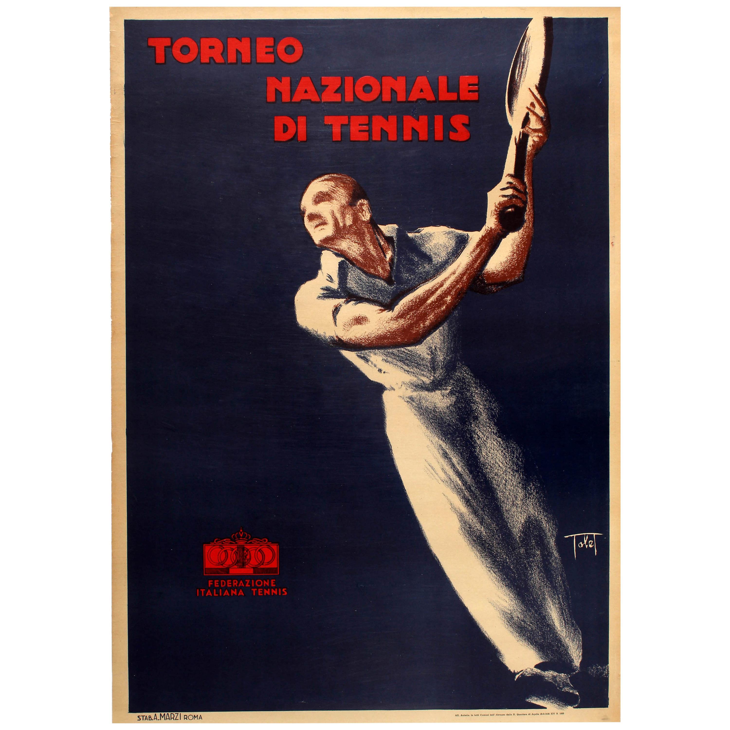 Original Vintage Poster Torneo Nazionale Di Tennis Tournament Italy Sport Event