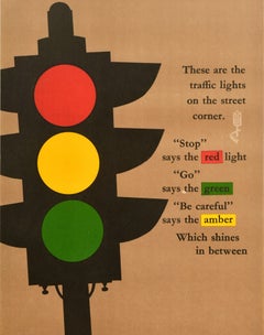 Original Vintage Poster Traffic Light Road Safety Council Accident Prevention