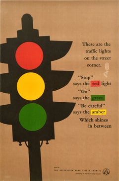 Original Vintage Poster Traffic Light Road Safety Council Accident Prevention