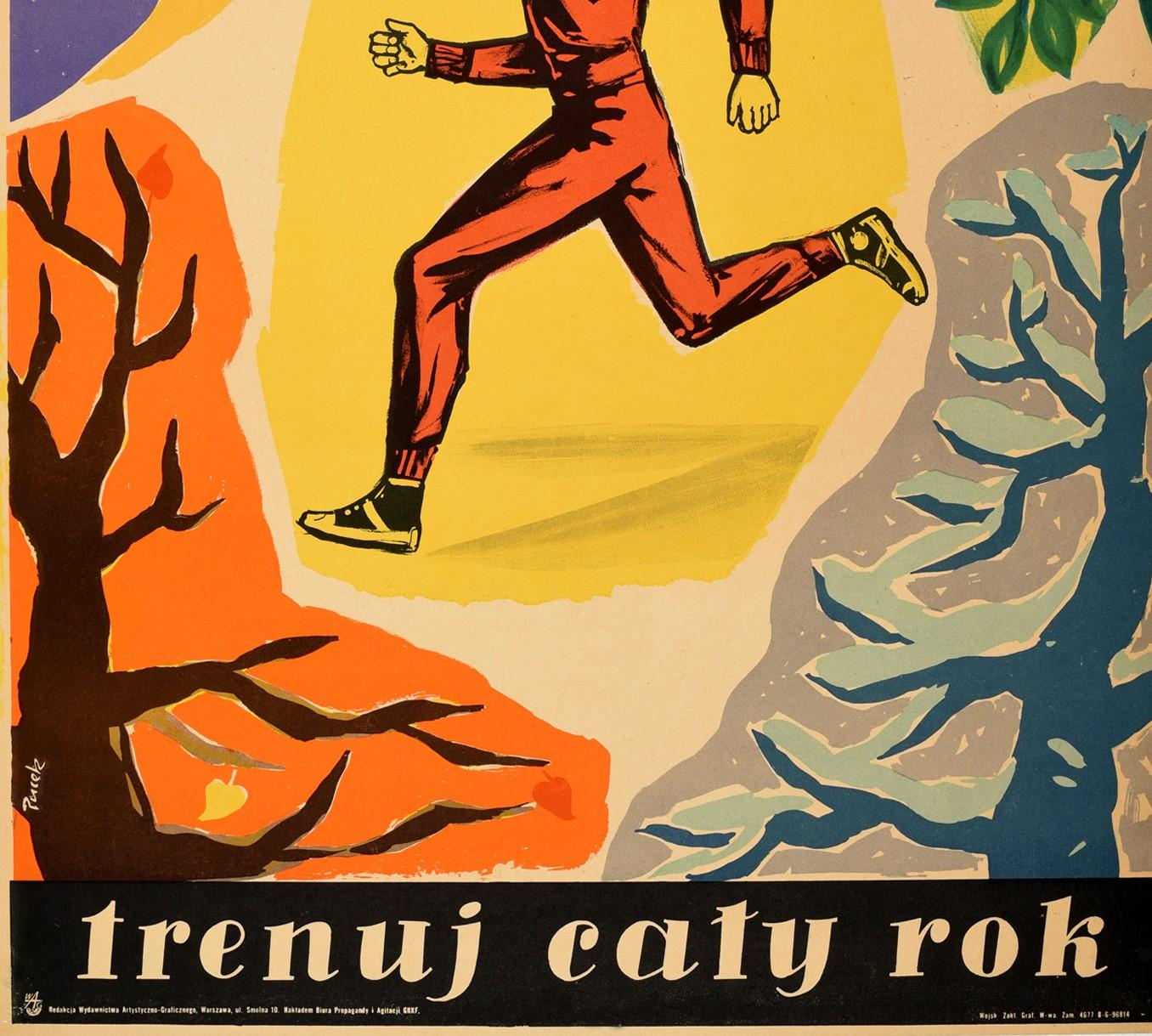 Polacco Poster vintage originale Allenati tutto l'anno Trenuj Caly Rok Sport Salute Fitness Corsa in vendita