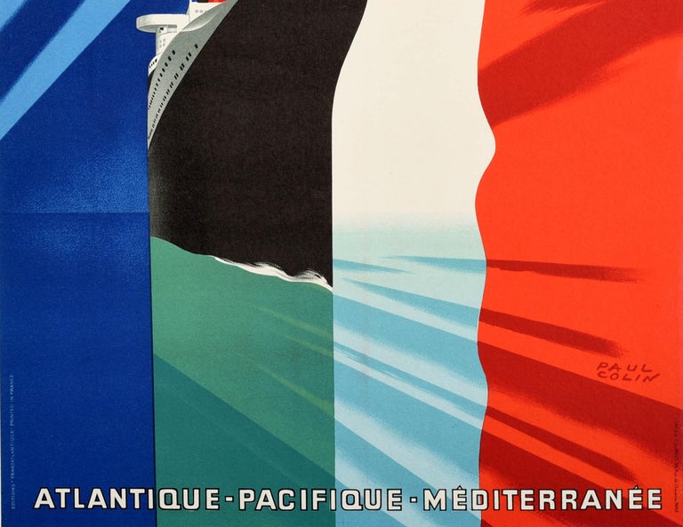 Original Vintage Poster Transatlantique French Line Ocean Liner Cruise Travel In Good Condition In London, GB