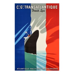 Original Vintage Poster Transatlantique French Line Ocean Liner Cruise Travel