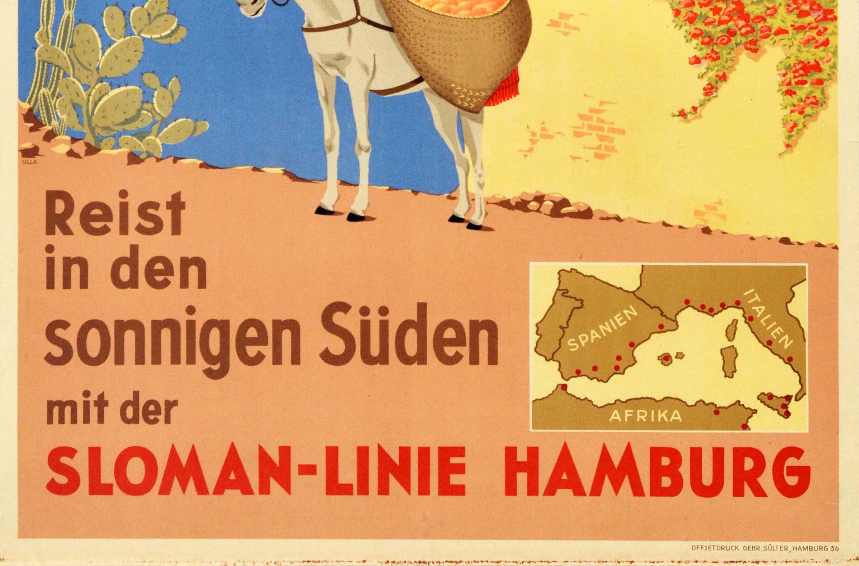 German Original Vintage Poster Travel To The Sunny South Sloman Cruise Ship Route Map For Sale