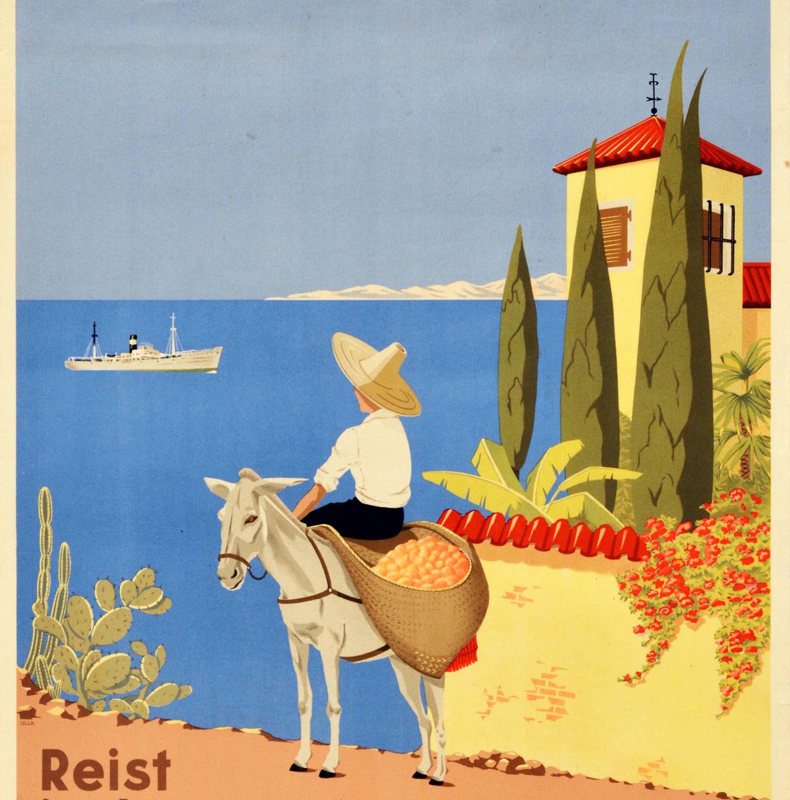 Original Vintage Poster Travel To The Sunny South Sloman Cruise Ship Route Map In Good Condition For Sale In London, GB