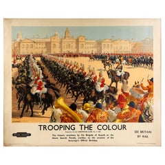 Original Retro Poster Trooping The Colour Horse Guards London British Railways