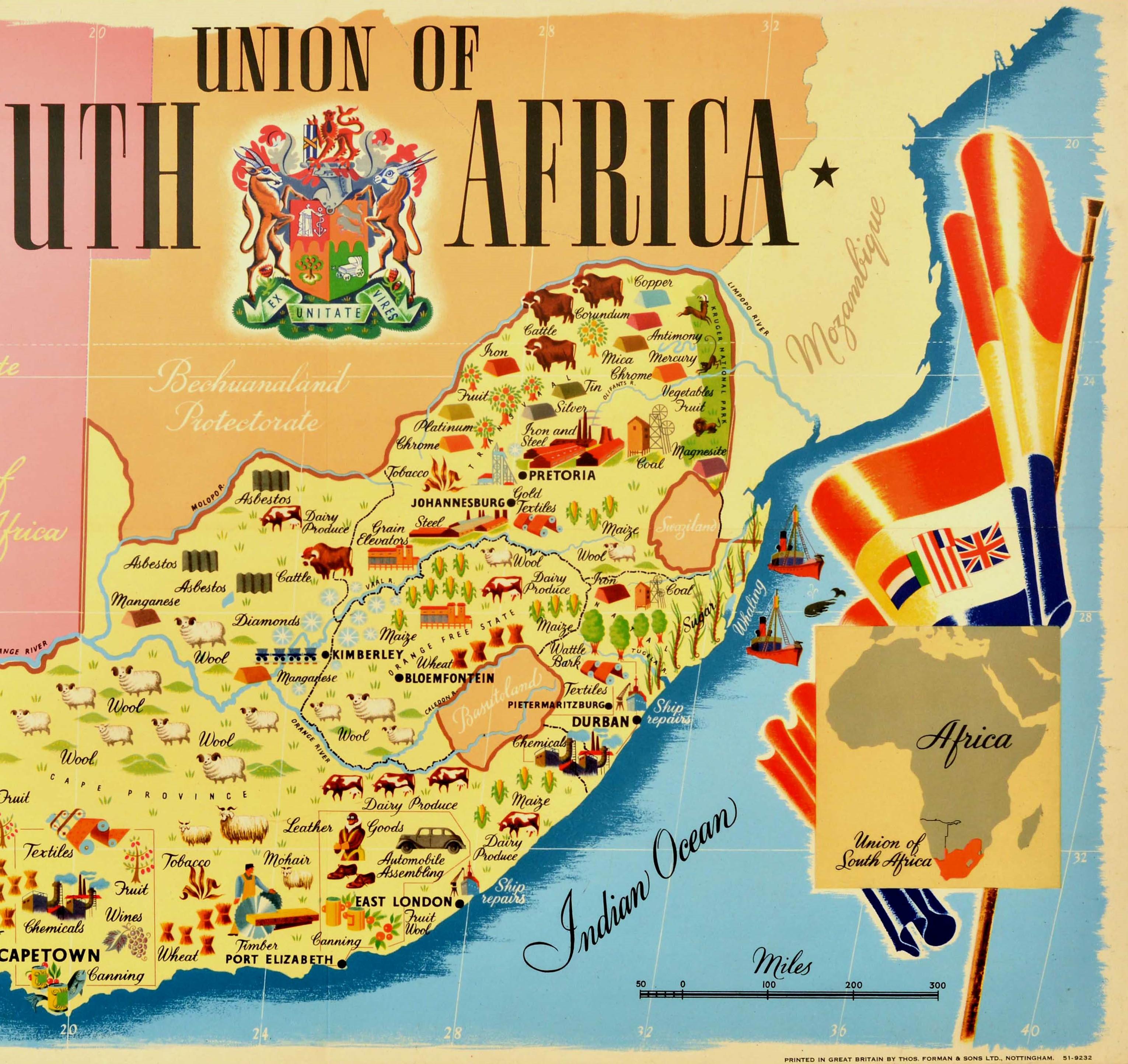 Vintage-Poster, Union of South Africa, Karte, Natur- und Industrieressourcen, Vintage (Britisch) im Angebot