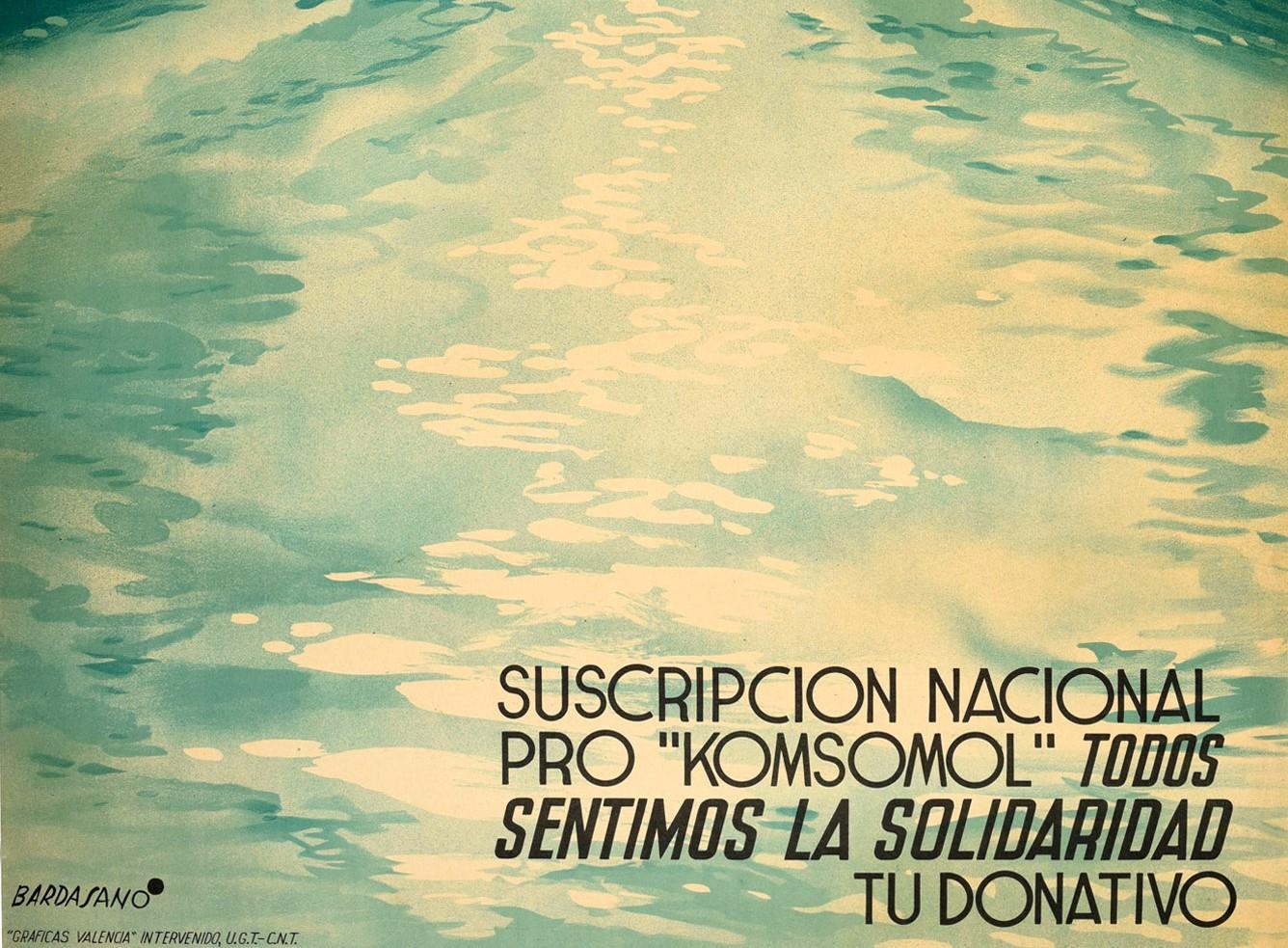 Spanish Original Vintage Poster USSR Komsomol Subscription Spain Unified Socialist Youth For Sale