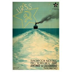 Poster originale d'epoca URSS Komsomol Sottoscrizione Spagna Gioventù Socialista Unificata
