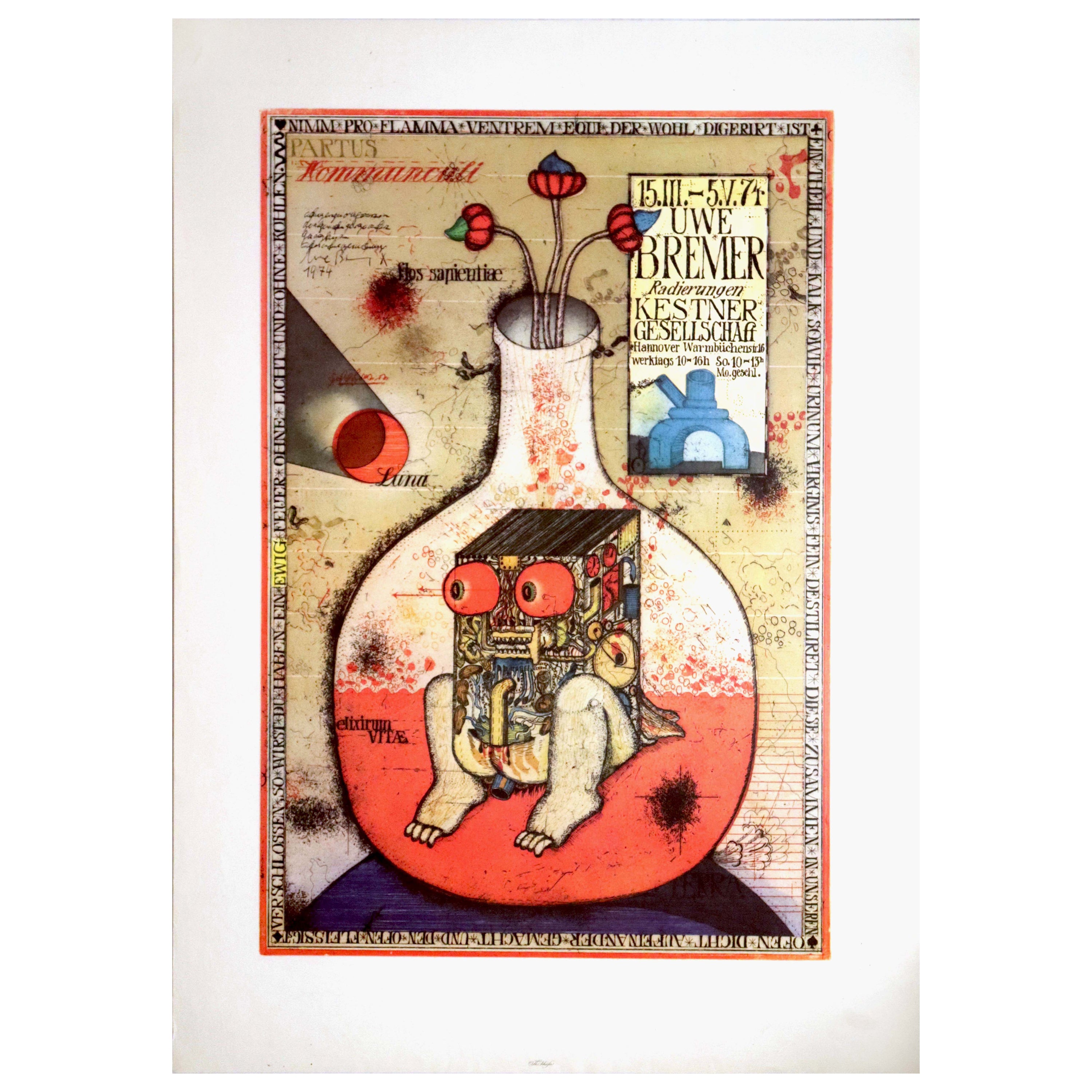 Original-Vintage-Poster, Uwe Bremer Exhibition Kestner Society, Fantastisches Realismus