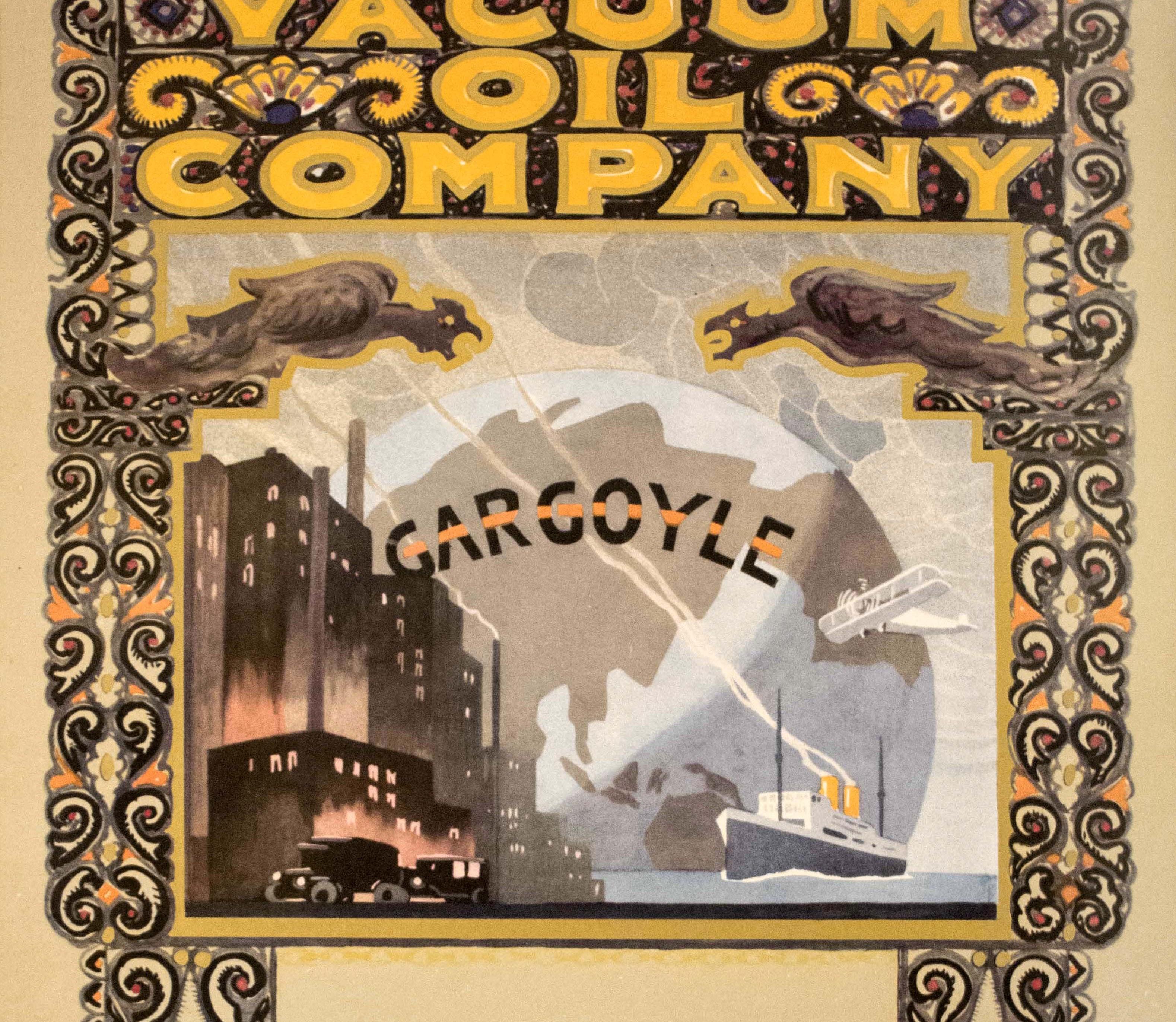 Original-Vintage-Poster, Vacuum Oil Company, Gargoyle 1931, klassischer Auto, Schiff (Niederländisch) im Angebot