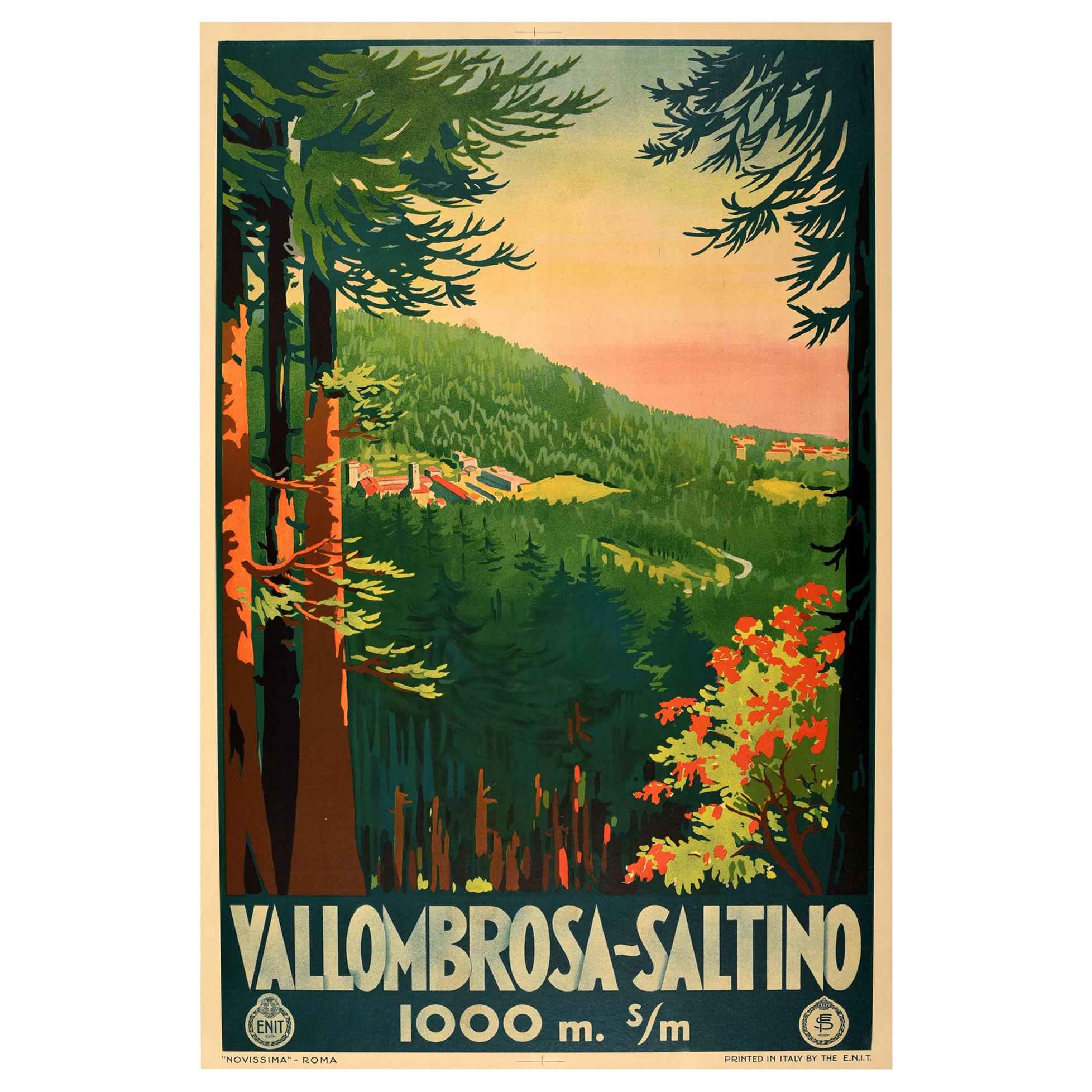 Original Vintage Poster Vallombrosa Saltino Toskana Wald Eisenbahn Reisen ENIT