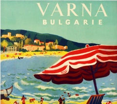 Original Vintage Poster Varna Bulgaria Black Sea Coast Summer Travel Beach Art