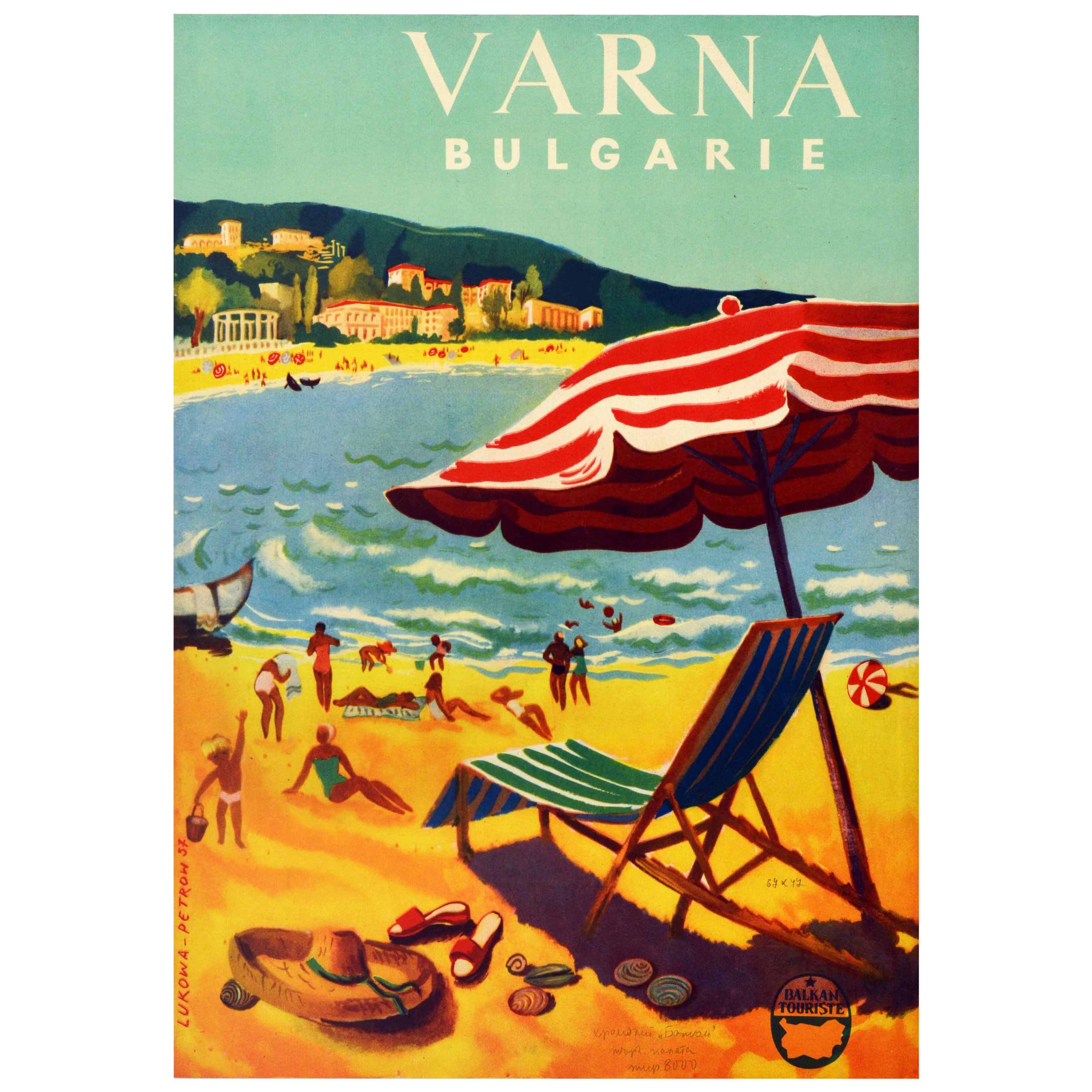 Affiche vintage d'origine Varna, Bulgarie, côte des mers noires, Voyage d'été, Beach Art