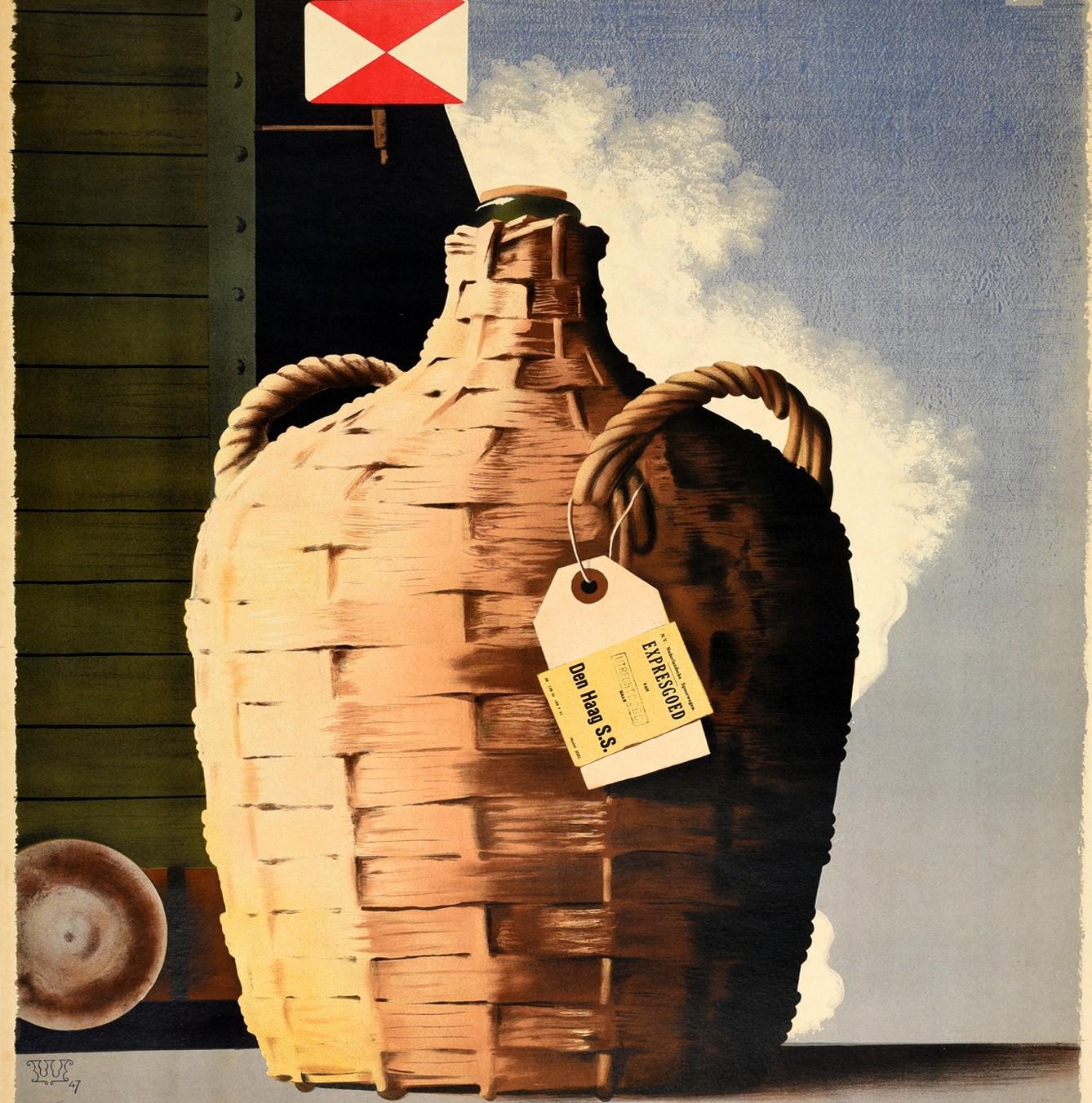Original Vintage Poster Verzend Per Spoor Express Goods By Rail Wine Den Haag In Good Condition For Sale In London, GB