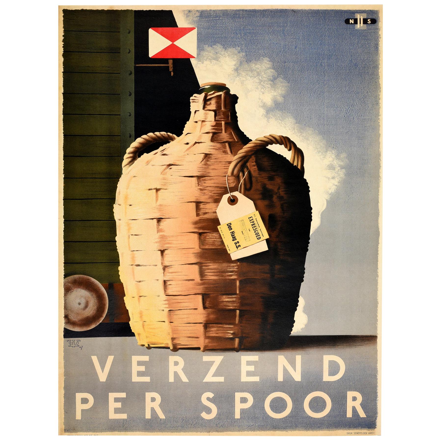Original Vintage-Plakat Verzend Per Spoor Express Goods von Rail Wine Den Haag