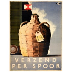 Cartel Vintage Original Verzend Per Spoor Express Goods By Rail Wine Den Haag