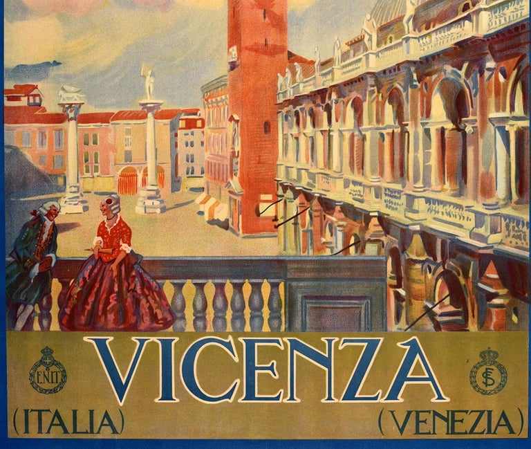 Italian Original Vintage Poster Vicenza Italia Italy Travel Renaissance Basilica Piazza For Sale