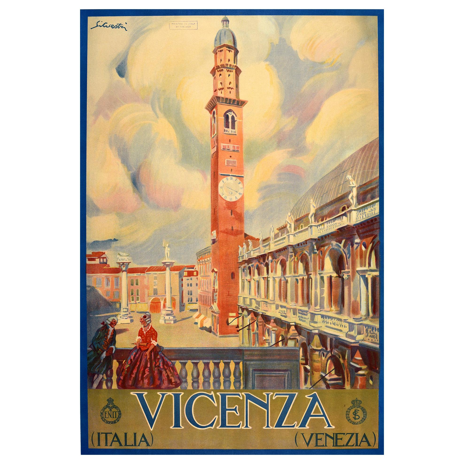 Original Vintage Poster Vicenza Italia Italy Travel Renaissance Basilica Piazza For Sale