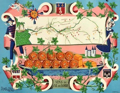 Original Vintage Poster Vignobles De France Vins Du Val De Loire Valley Wine Map