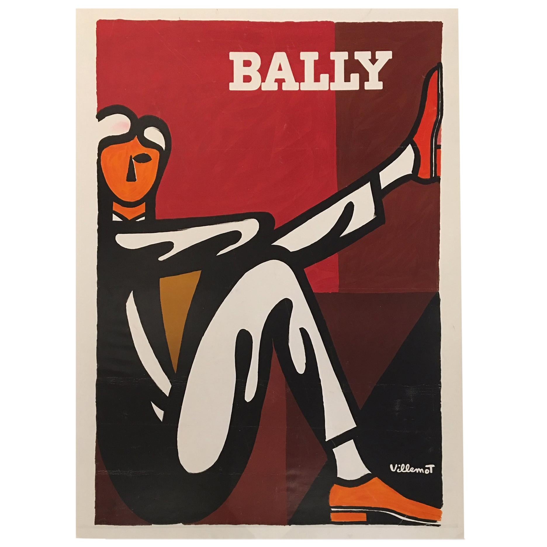 Original Vintage Poster VILLEMOT BERNARD BALLY MAN SHOES 1986 LITHOGRAPH 