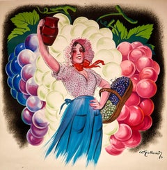 Original Vintage Poster Vins De France Sante Gaiete Esperance French Wine Cheer