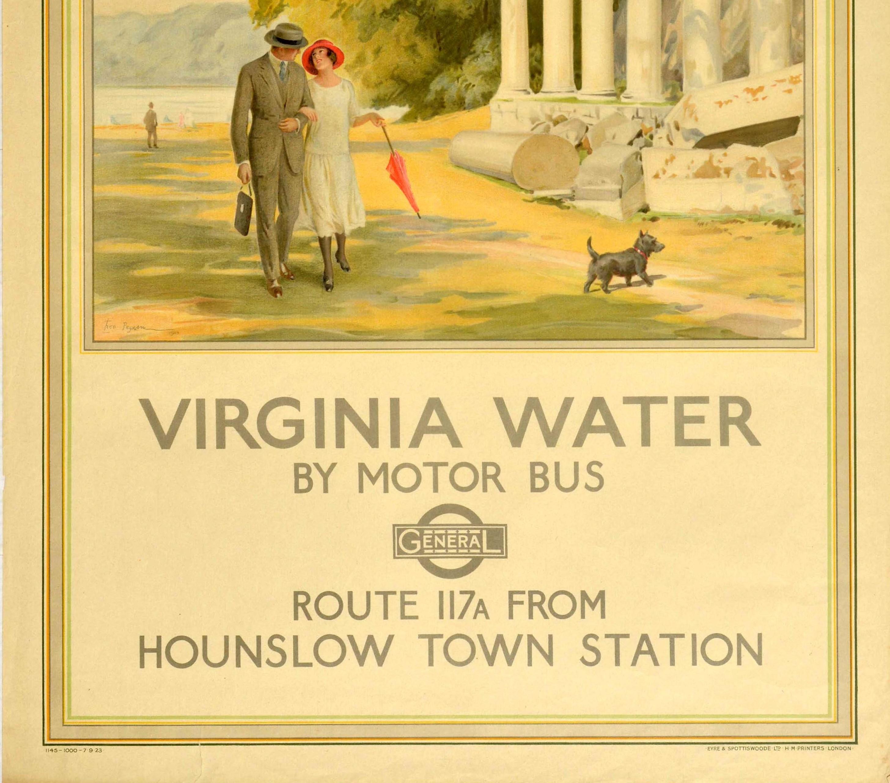 Affiche vintage d'origine Virginia Water Lake Park Ruins Dog Walk, Transports à Londres Bon état - En vente à London, GB