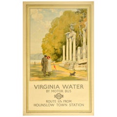 Original Vintage Poster Virginia Water Lake Park Ruins Dog Walk London Transport