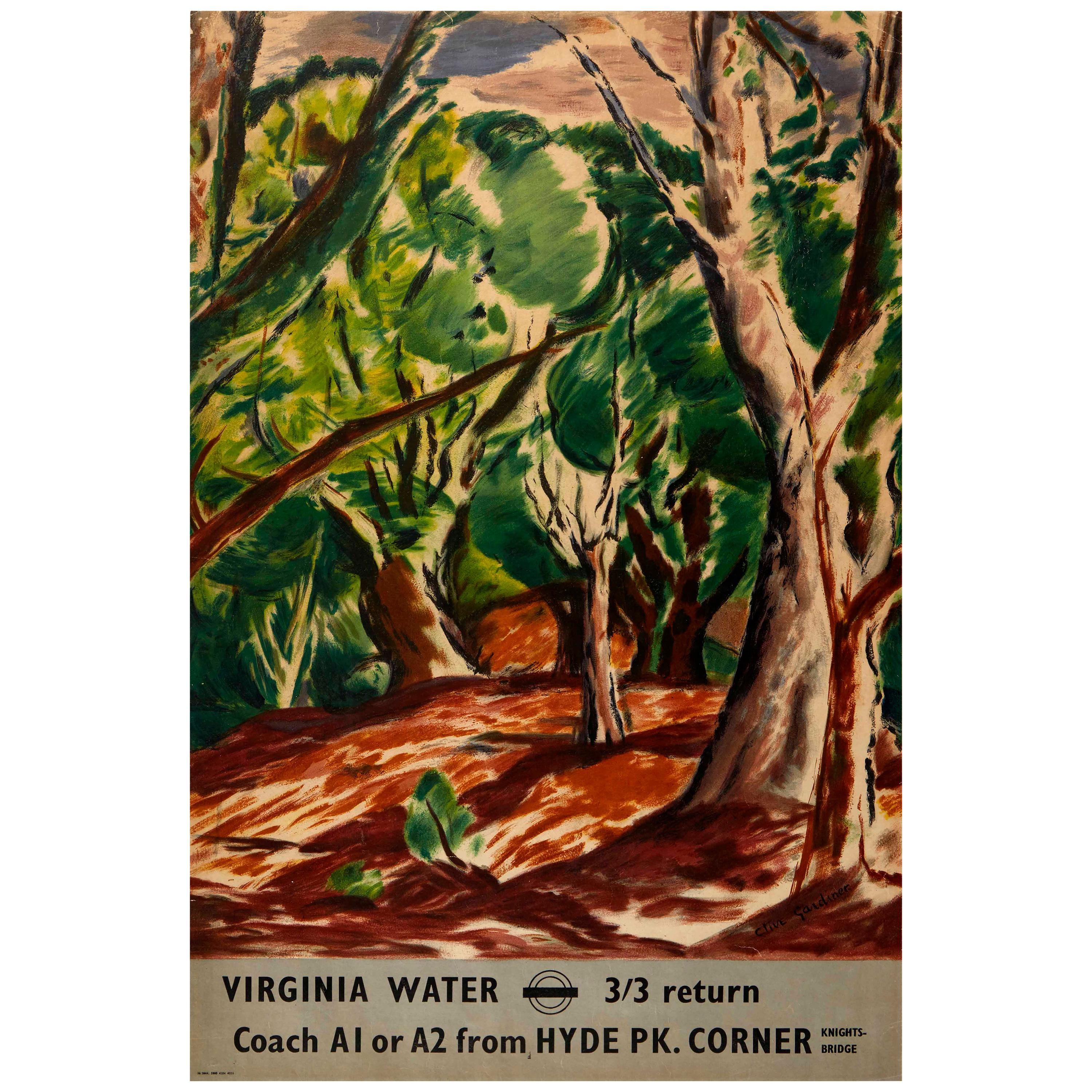 Affiche vintage d'origine Virginia Water London Transport Hyde Park Knightsbridge