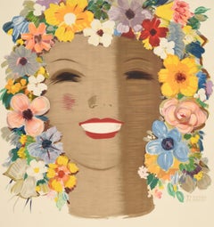 Original Vintage Poster Visit Spain Travel Floral Design Flowers Art Typography