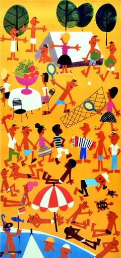 Original Vintage Poster Visitez Primorsko Bulgarie Black Sea Resort Beach Travel