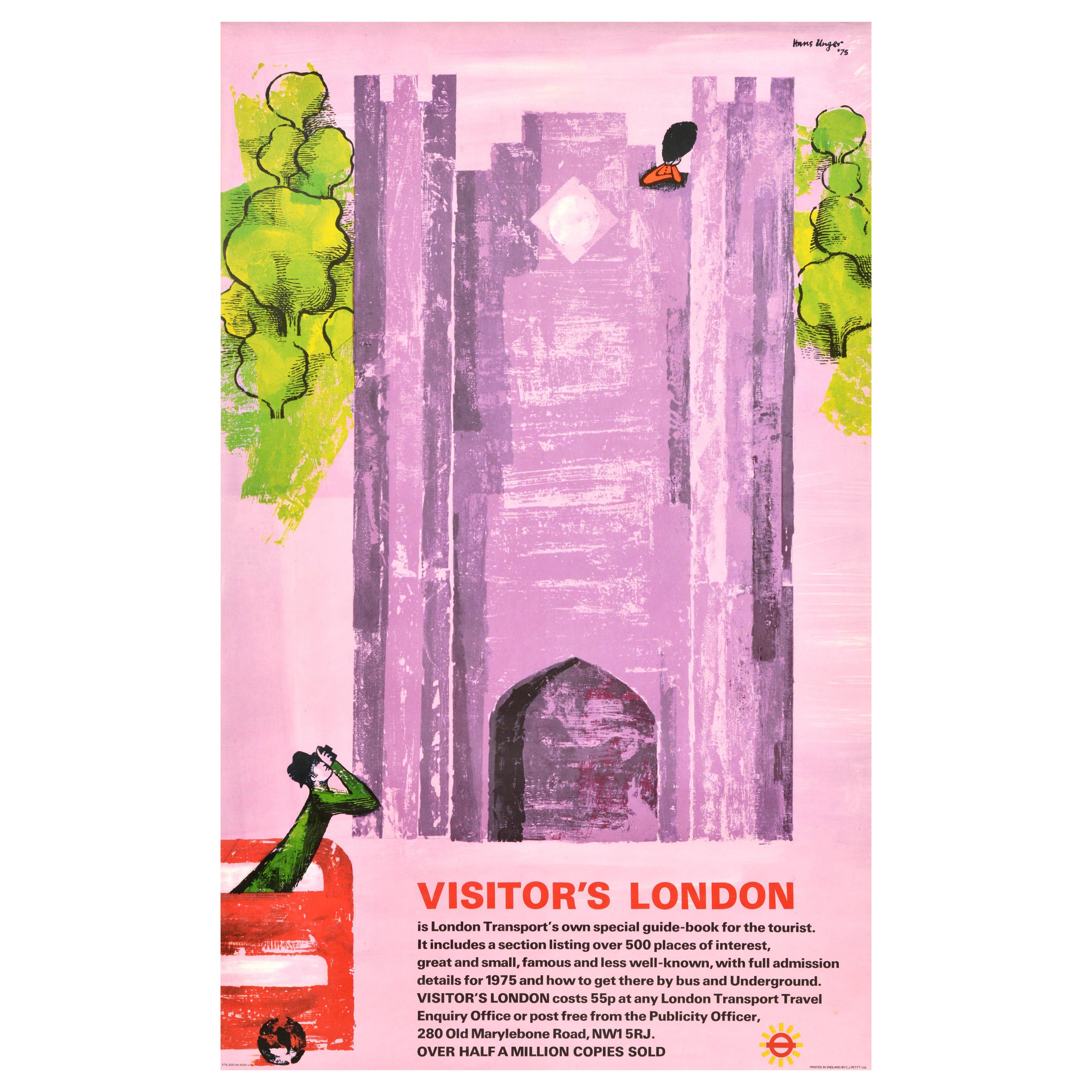 Cartel Vintage Original Visitantes Londres Transporte Torre Guardia Real Hans Unger