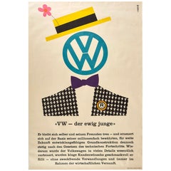 Affiche originale ancienne " Volkswagen Der Ewig Junge " Éternellement jeune Conception automobile VW