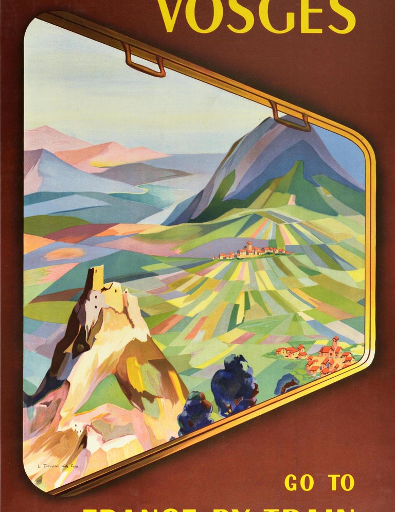 Paper Original Vintage Poster Vosges France By Train French Railways Mountains Castle For Sale