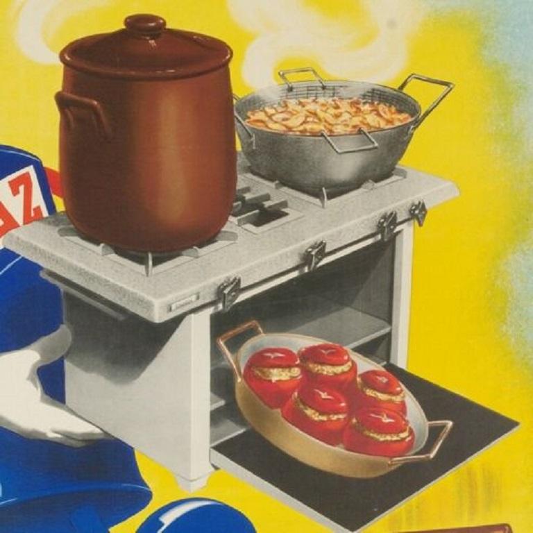 Mid-Century Modern Original Vintage Kitchen Poster, Butane Propane Gas, c.1950 For Sale