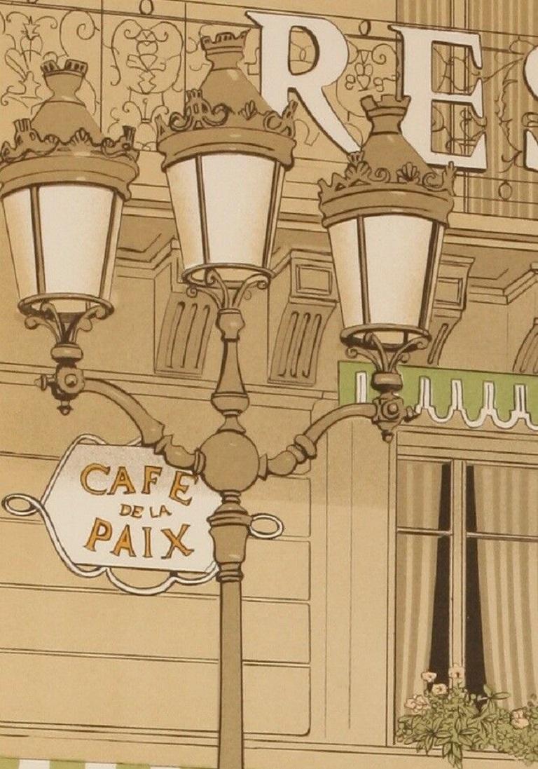 French Denis Paul Noyer, Classic Car Print, Cafe De La Paix Paris, Restaurant, 1979