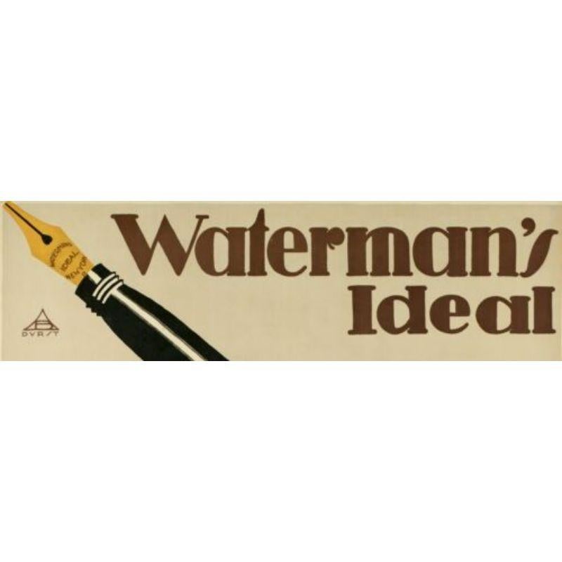 Original Vintage Poster-Waterman's Ideal-Fea Pen-African, 1920

We're on the poster, an African carry a fountain pen we shoulder. In his right hand, a broken inkwell with a goose feather at its side are drawn to signify that they from are a bygone