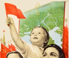 Original Vintage Poster We Are For Peace Soviet Propaganda Flags Map Music Song