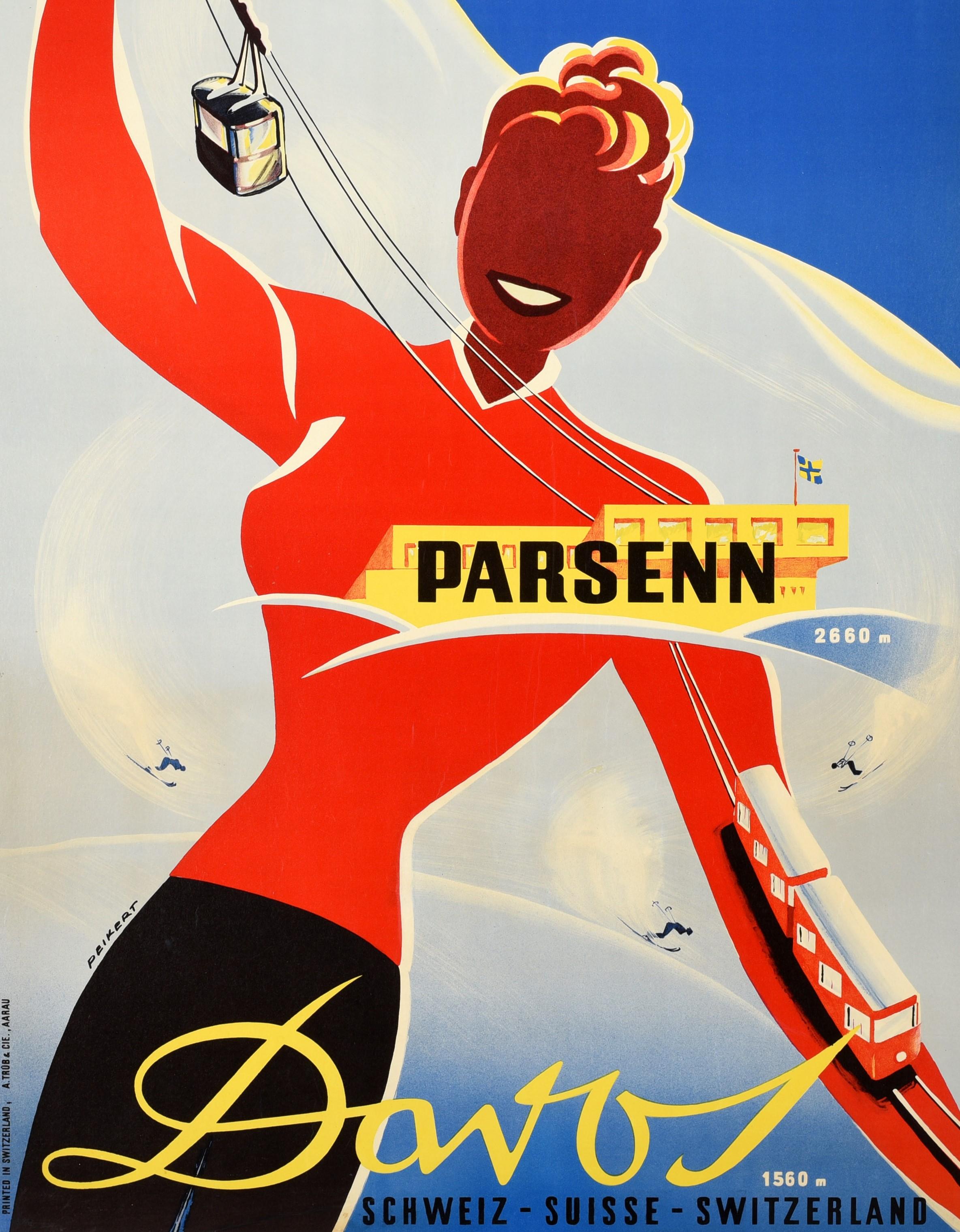 Swiss Original Vintage Poster Weissfluh Parsenn Davos Switzerland Skiing Winter Sport