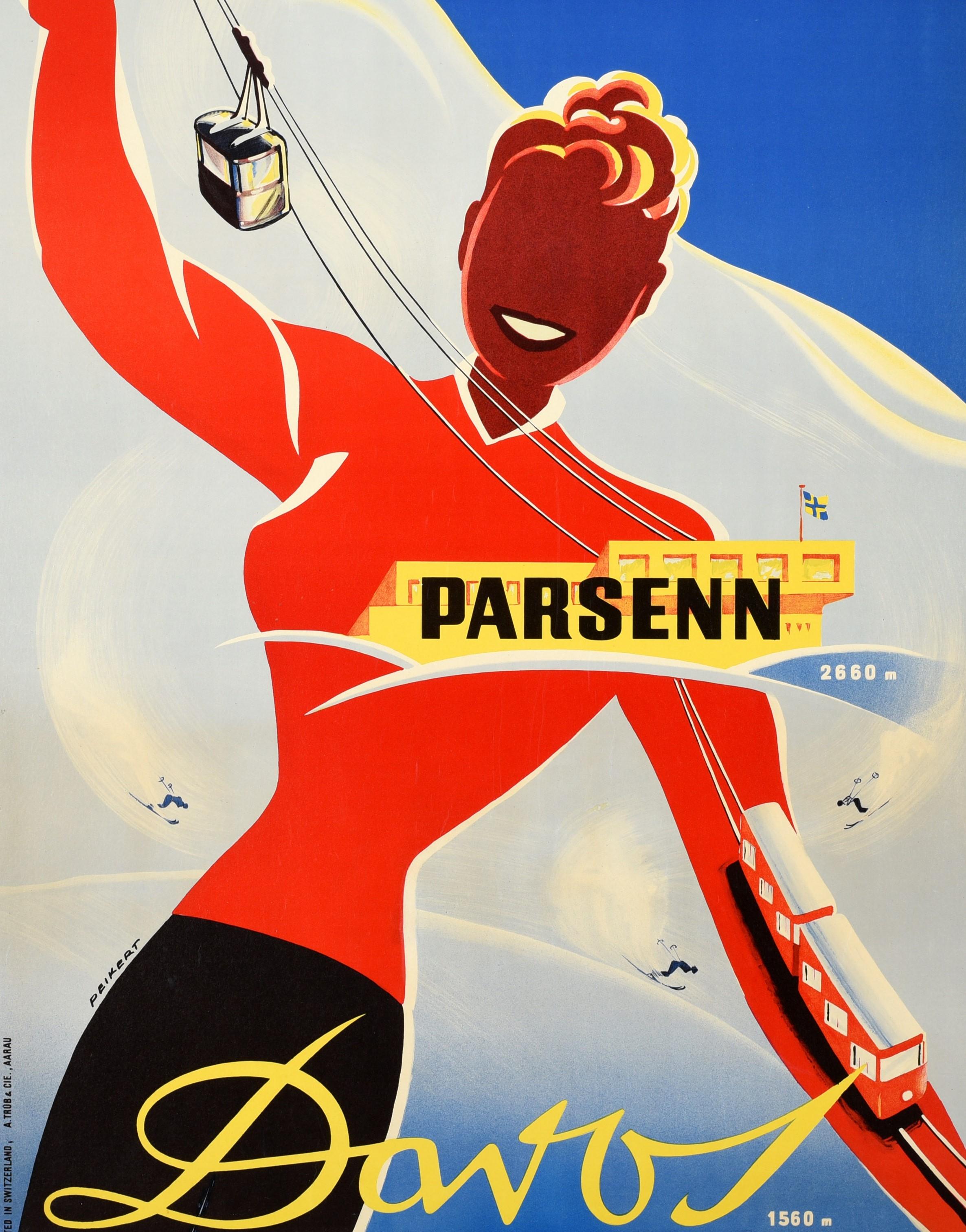 Original Vintage Poster Weissfluh Parsenn Davos Switzerland Skiing Winter Sport In Good Condition In London, GB