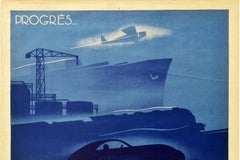 Poster originale d'epoca Saldatura Progresso Oggi Auto Barca Aereo Treno Arte Industria